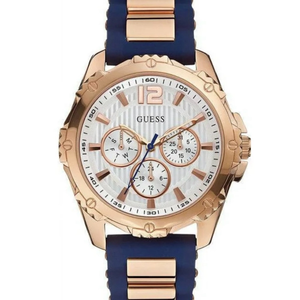 GUESS - Women's Rose Gold/Navy Blue Tone Silicone Watch U0325L8